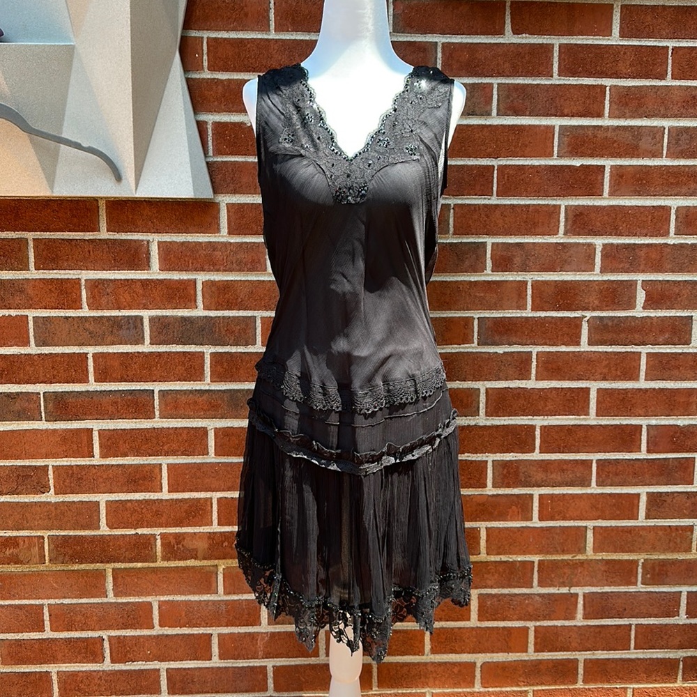Promod Sheer Black Flapper Dress Size UK 10/EU 38